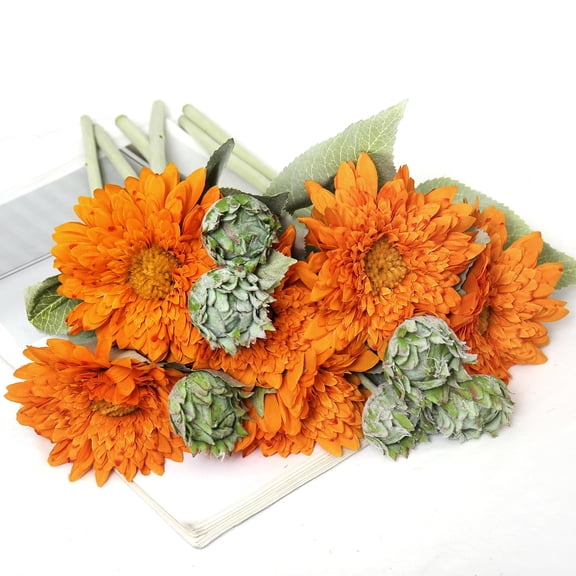 Kimura's Cabin 5Pcs Fake Sunflower Flowers Long Stems Faux Sunflowers Artificial Silk Bouquet for Wedding Home Garden Birthday Party Indoor Decor(Orange) A101