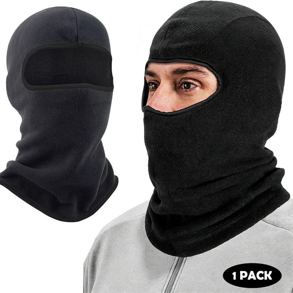 Kimwason Balaclava Ski Mask, Windproof Thermal Fleece Balaclava Hood for Men Women, Cold-Weather Winter Warm Face Mask for Cycling Running Skiing, Black