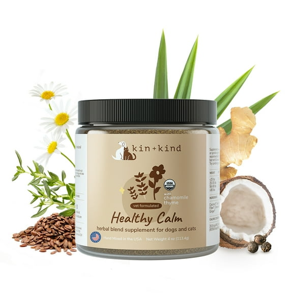 kin+kind Cat & Dog Anxiety Relief Supplements - Calming Supplements, Stress Reliever Treats, Pet Anxiety Relief, Formula with Apple, Chamomile, Ginger and Thyme - Made in USA
