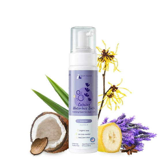 kin+kind Waterless Dry Shampoo for Dogs - Rinse-Free, Eliminate Itch and Odor, Natural Formula with Witch Hazel, Coconut Oil, Olive Oil and Lavender - Made in USA