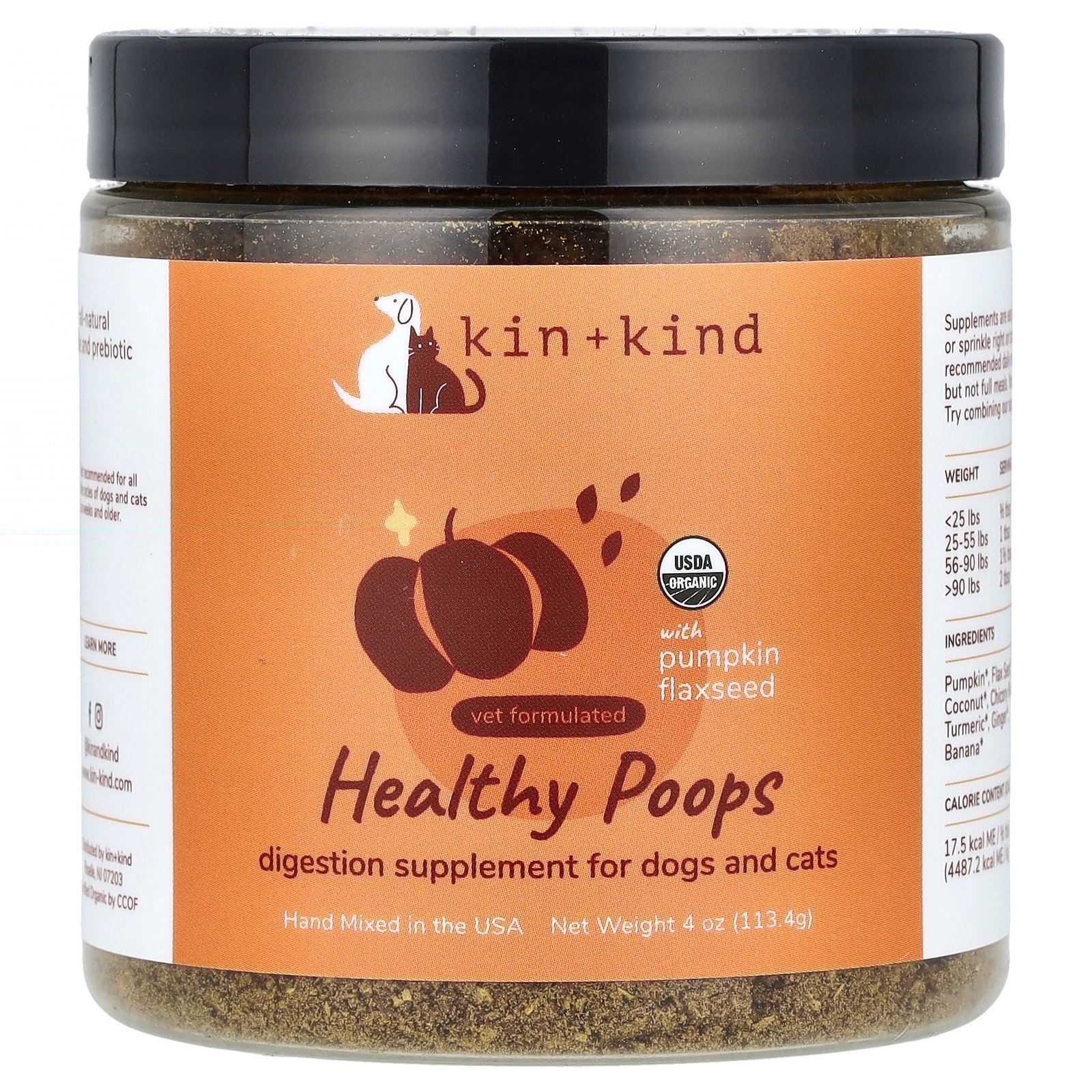 Kin+Kind Healthy Poops With Pumpkin Flaxseed, For Dogs & Cats, 4 oz (113.4 g)