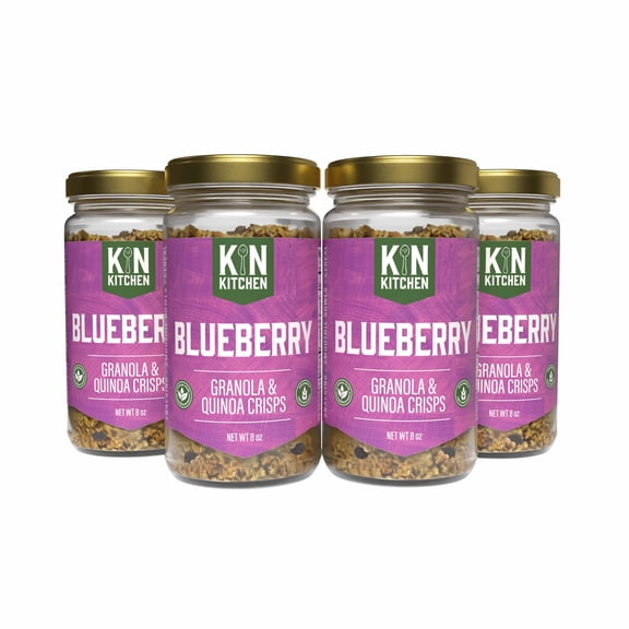 Kin Kitchen non-GMO Granola & Organic Quinoa Crisps, in a Glass Jar Recyclable and Resusable. Made with Real Fruit. No Aritificial Colors, Flavors, or Perservatives. Made in USA with Globally Sourced