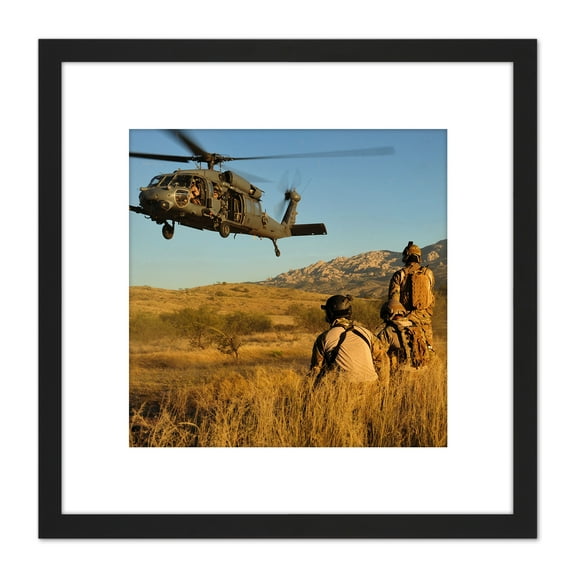 Kin Military USA USAF HH-60 Pave Hawk Helicopter Photo 8X8 Inch Square Wooden Framed Wall Art Print Picture with Mount