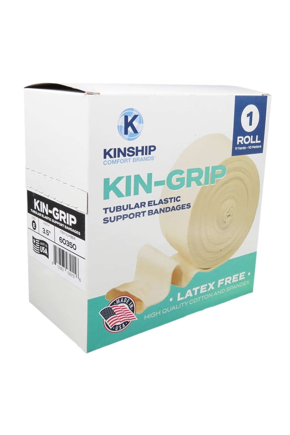 KinGrip Tubular Elastic Support Bandages by Kinship Comfort Brands Tubular Bandage Protects Fragile Skin Latex-Free Wound Care for Edema and Lymphedema Support | Made in USA | Size E 3.5”x10 MTR