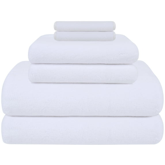 KinHwa Large Microfiber Bath Towel Soft Bathroom Towel Set,Absorbent & Fast Drying Beach Towels 30"x60" Ultra Absorbent Towels for Bath Shower Spa Pack of 6 White Bath Towel, Hand Towel, Washcloth