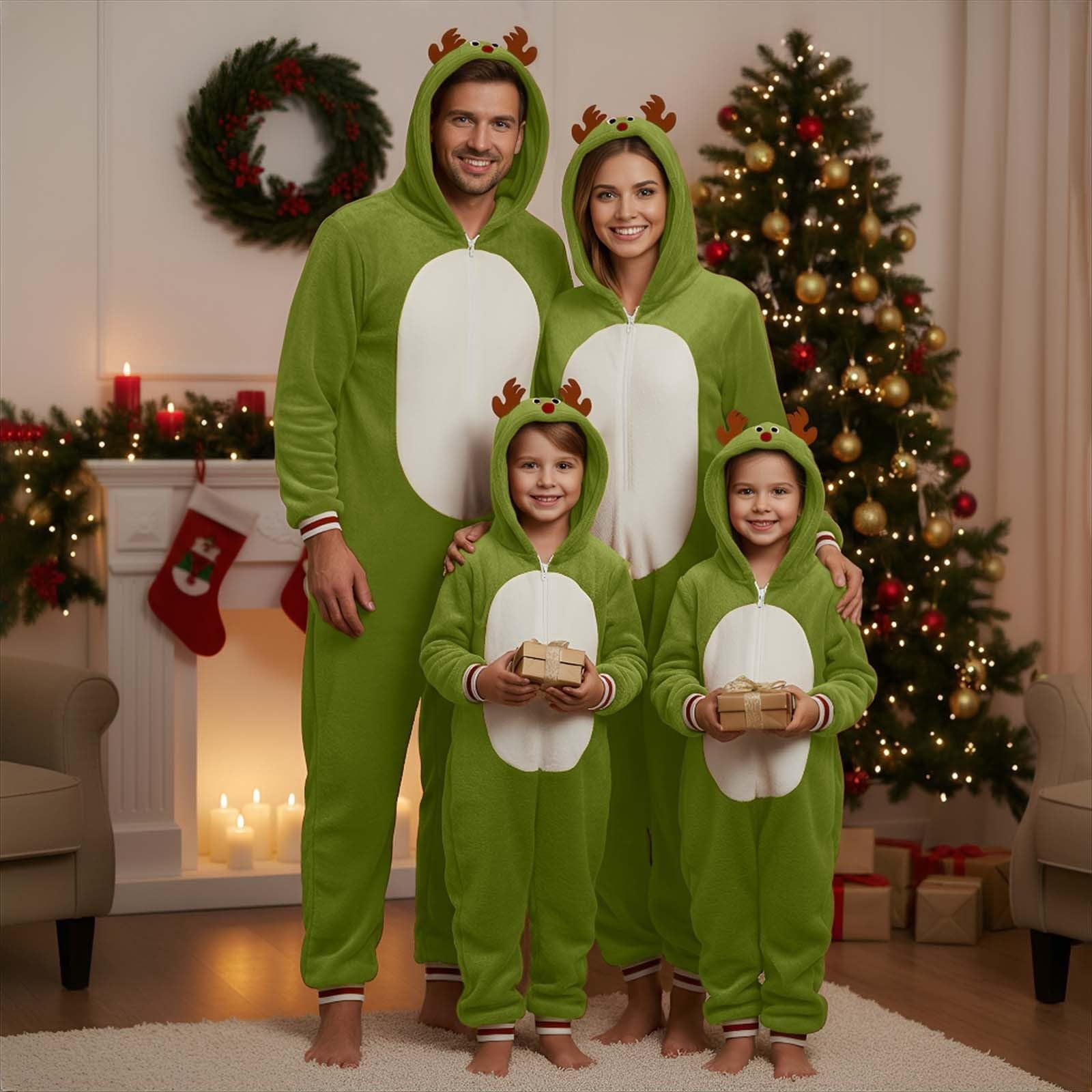 KinKnit Christmas Onesie for Family Reindeer Christmas Pajamas Onesie Fleece Deer Animal Jumpsuit Sleepwear Adult Couples