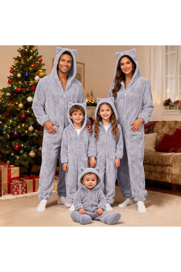Christmas Pajamas for Family Fleece Holiday Matching Pajamas Sets Soft Long Sleeve Sleepwear Comfy Loungewear Onesie Set