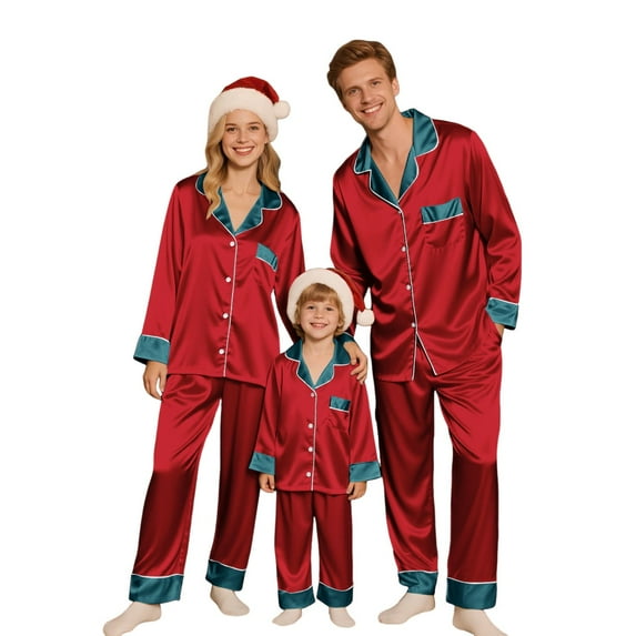 KinKnit Christmas Pajamas for Family Silk Satin Holiday Matching Pajamas Sets Soft Long Sleeve Sleepwear Comfy Loungewear Set
