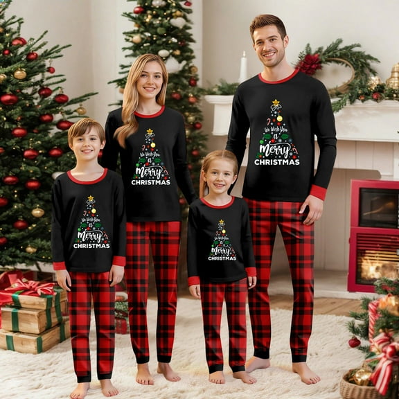 KinKnit Family Christmas Pajamas Matching Sets Xmas Holiday Pjs Plaid Sleepwear Outfits for Women Men Adults Couples