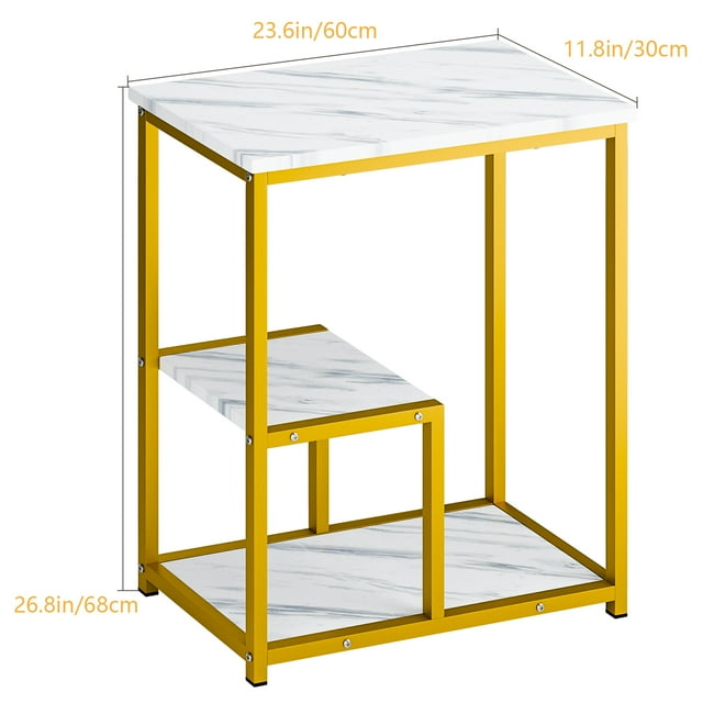 Kinaerty Bedside Table Easy Assembly Small Storage Side Table with 3-Tier Shelves Multi-functional End Table for Living Room Bedroom