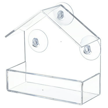 Kinaerty Bird Feeder Strong Suction Cup Design Acrylic Bird Food Feeder Easy to Clean Bird Food Container for Yard Garden