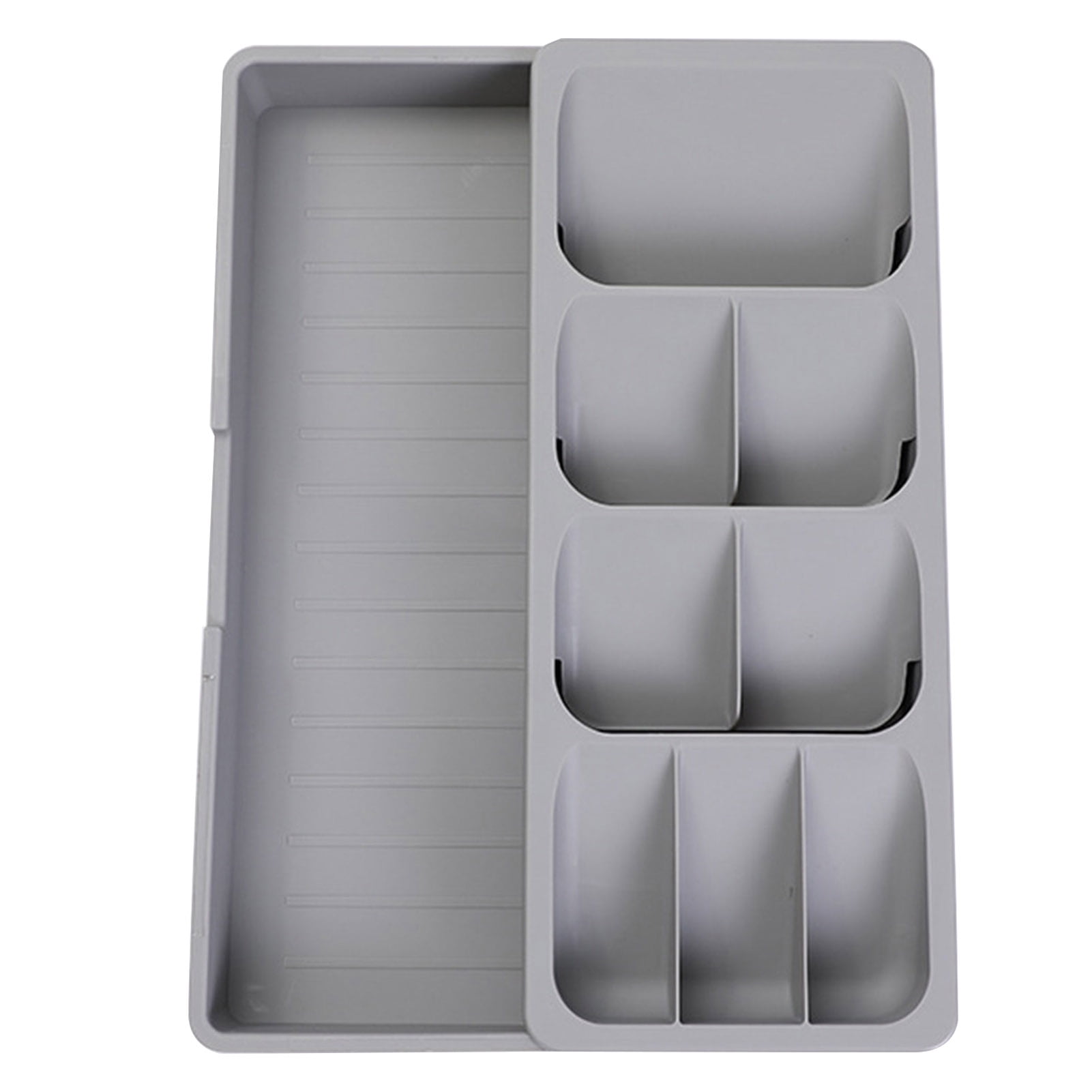 Gray Adjustable Plastic Cutlery Storage Tray with Multi Compartments