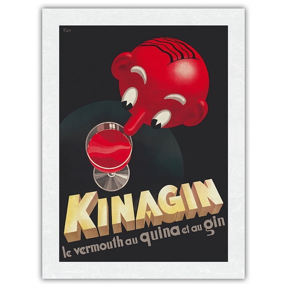 Kinagin - Le Vermouth au Quina et au Gin (Vermouth and Gin with Quinine) - French Liquor - Vintage Advertising Poster by E. P. - Japanese Unryu Rice Paper Art Print (Unframed) 18 x 24 in