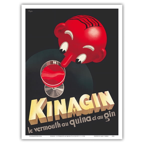Kinagin - Le Vermouth au Quina et au Gin (Vermouth and Gin with Quinine) - French Liquor - Vintage Advertising Poster by E. P. - Master Art Print (Unframed) 9in x 12in