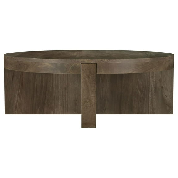 Kinaj Coffee Table-Dark Brown Solid Mango Wood-Round 38 Inch Top
