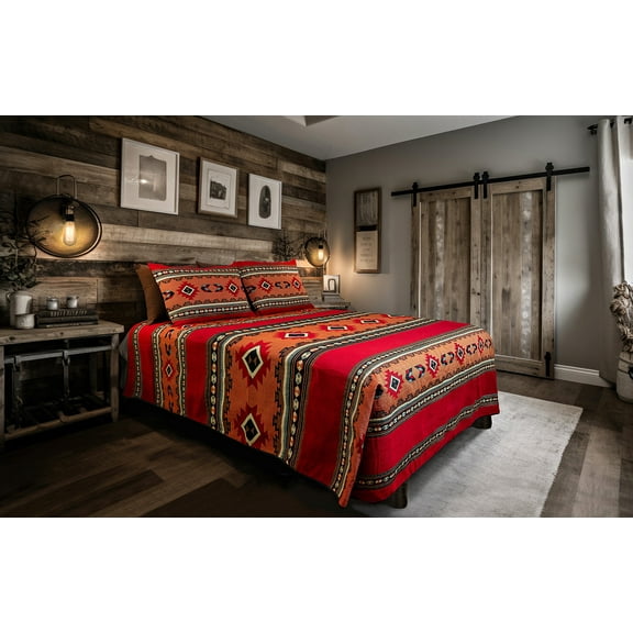 Kinara Western Bedding Set King Size - Southwestern Aztec Tribal Print Bed Spread Set - Cibola
