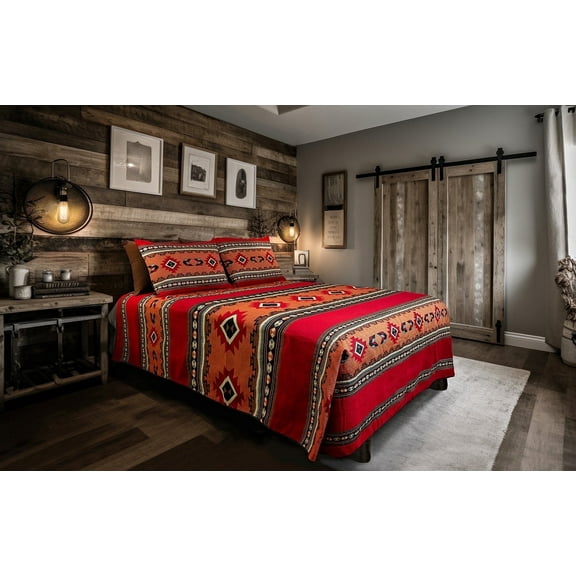 Kinara Western Bedding Set Queen Size - Southwestern Aztec Tribal Print Bed Spread Set - Cibola