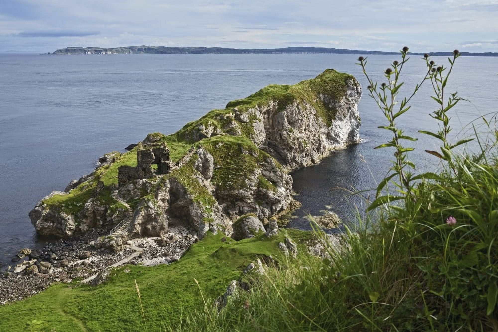 Kinbane Castle West of Ballycastle with Rathlin Island in background Glens of Antrim County Antrim Ireland Canvas Art - Carl Bruemmer Design Pics (19 x 12)