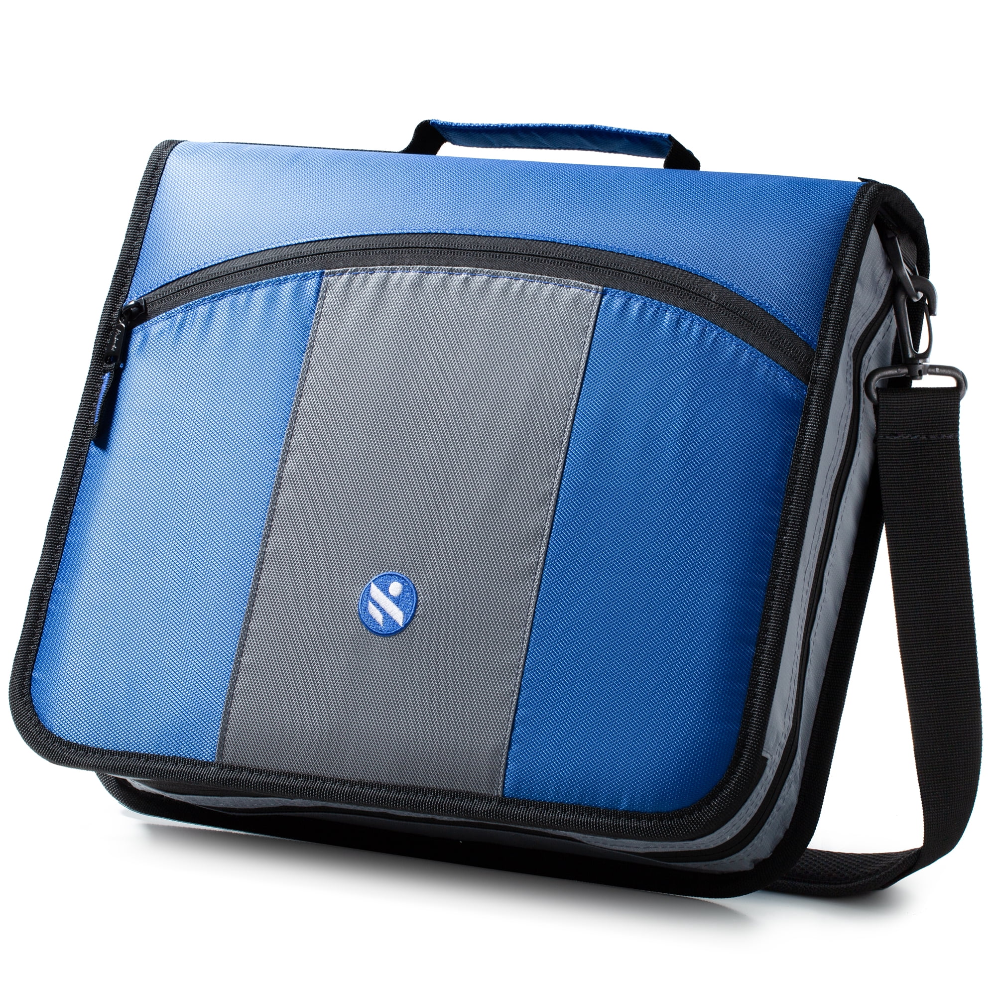 Kinbashi 3-Inch Zipper Binder, 3 Rings Binder with Expanding File and Shoulder Strap, Blue