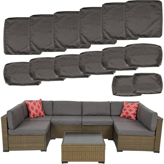 Kinbor 14 Piece Patio Cushion Covers Replacement, Outdoor Patio Wicker Sofa Washable Cushion Slipcovers with Zipper, Dark Gray
