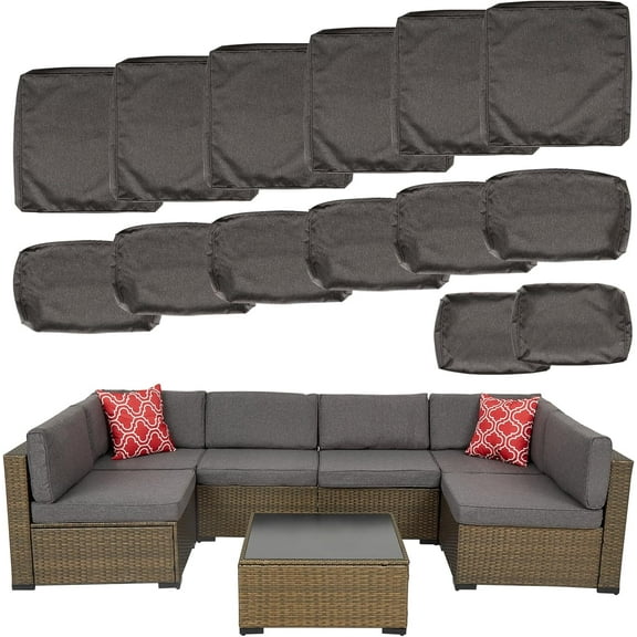 Kinbor 14 Piece Patio Cushion Covers Replacement, Outdoor Patio Wicker Sofa Washable Cushion Slipcovers with Zipper, Dark Gray