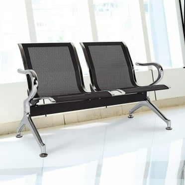 Kinbor 2-Seat Guest Chairs Office Furniture Reception Waiting Chair Airport Bench Steel Frame, Black