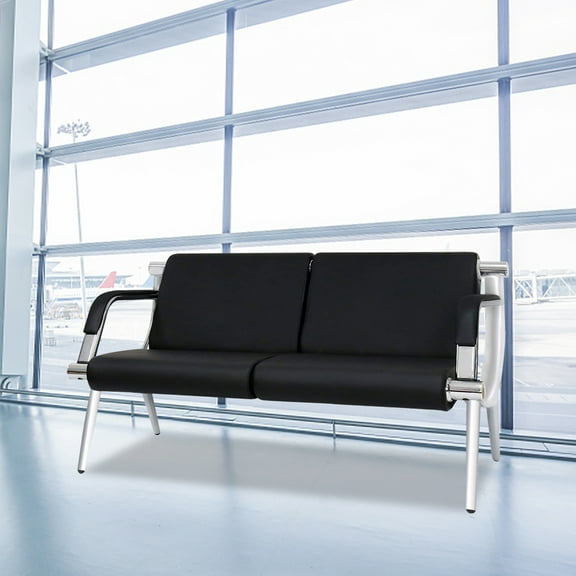 Kinbor 2-Seat Office Reception Waiting Room Chair Office Guest Chairs & Reception Chairs PU Leather Seat, Black