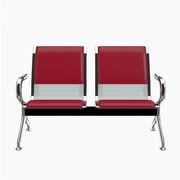 Kinbor 2-Seat PU Leather Waiting Room Bench   Red Reception Chair for Office, Hospital, Bank, Salon, Airport