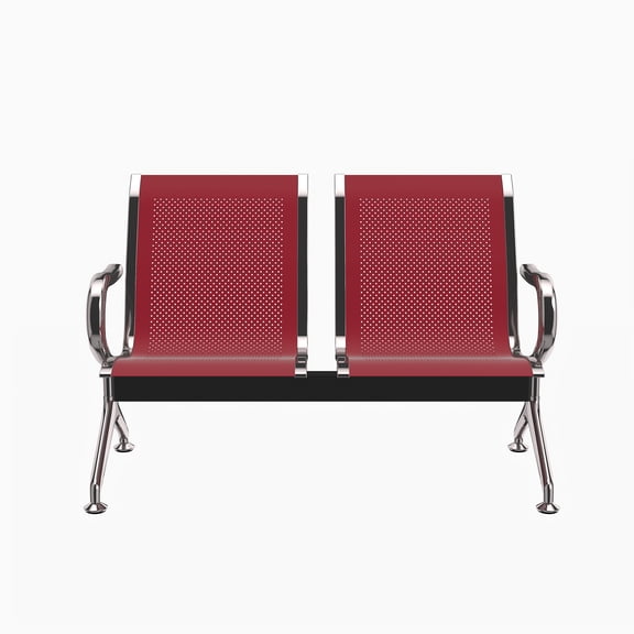 Kinbor 2-Seat Waiting Room Chair - Office Guest Reception Chairs with Ergonomic Backrests, Airport Waiting Bench with Armrests, Metal Waiting Furniture for Hospital, Bank, Salon, Dark Red