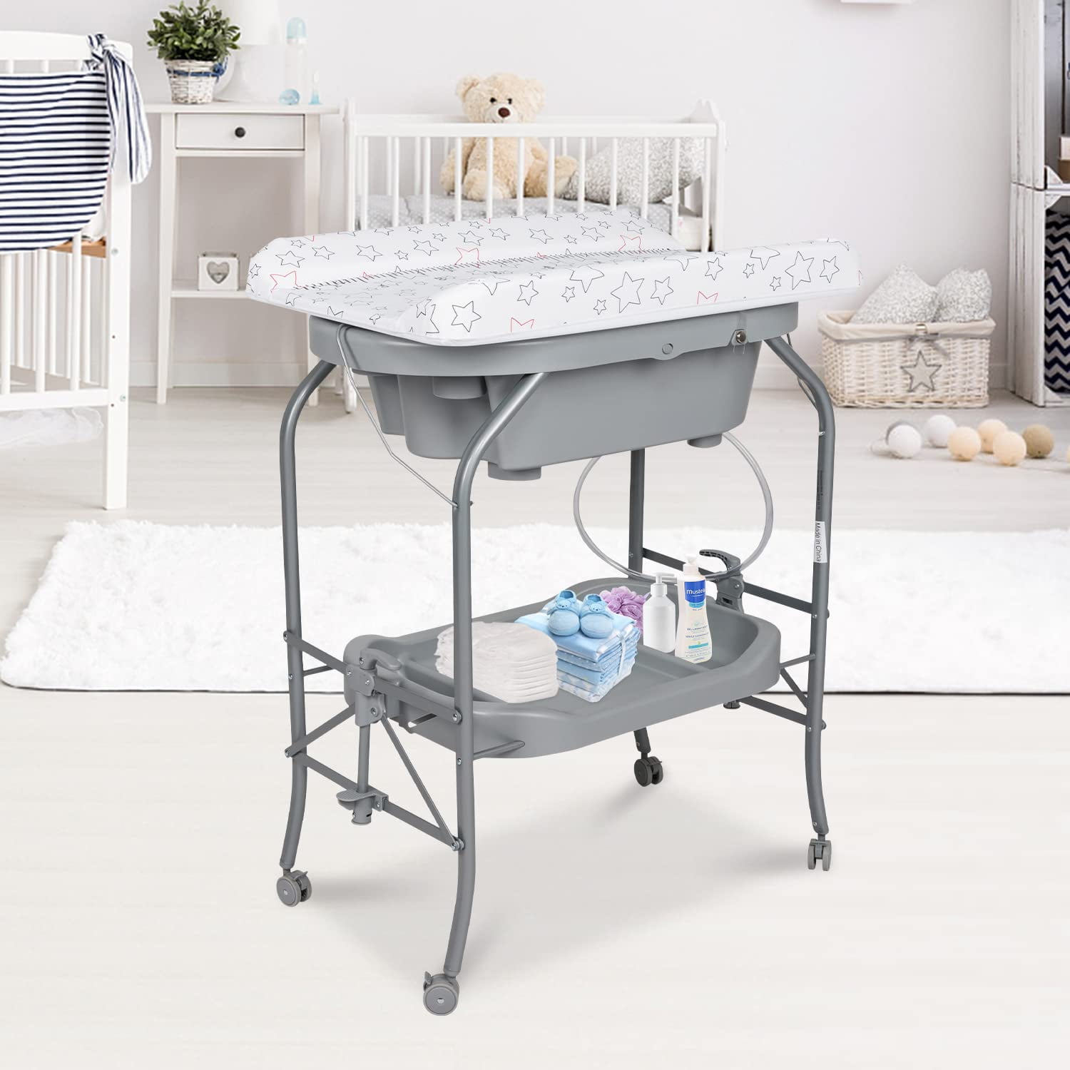 Kinbor 2 in 1 Baby Diaper Changing Table Portable Folding Changing Table with Baby Bahtub Gray