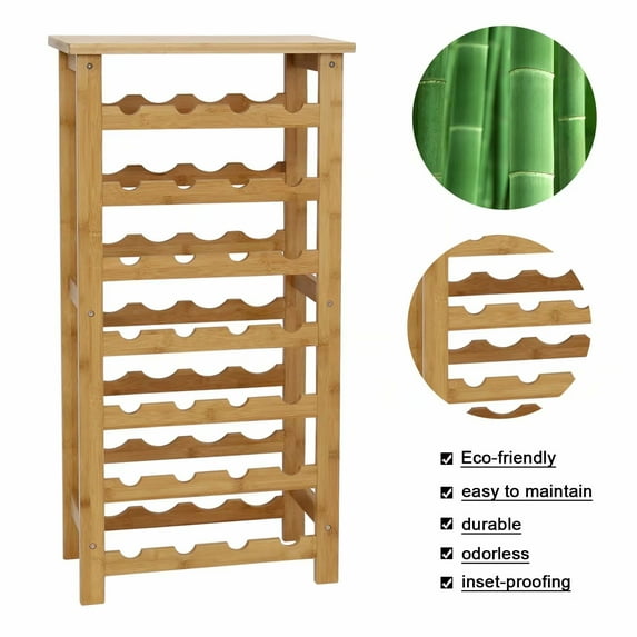 Kinbor 28-Bottle Bamboo Wine Rack Storage Bottle Storage Free Standing