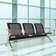 Kinbor 3-Seat Airport Office Bank Guest Reception Waiting Chair Bench Steel Frame Black