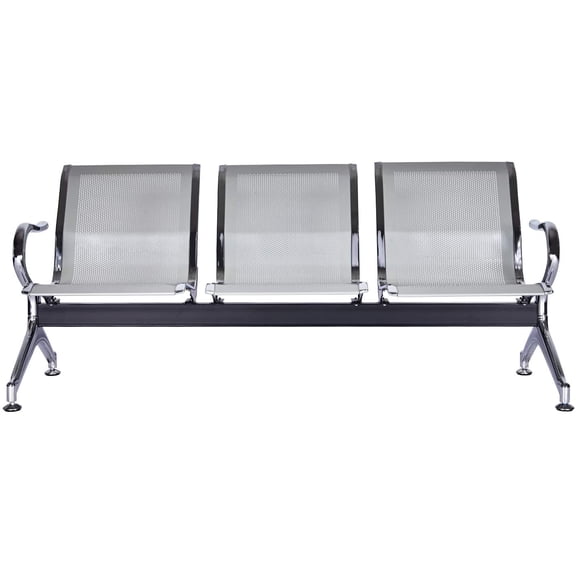 Kinbor 3-Seat Airport Office Bank Guest Reception Waiting Chair Bench Steel Frame Sliver