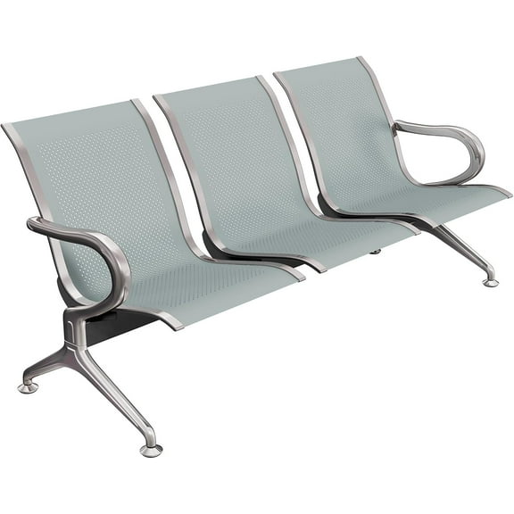 Kinbor 3-Seat Airport Reception Chairs Waiting Room Chair, Reception Bench Seating, Lobby Chairs for Office Hospital Bank Airport, Silver