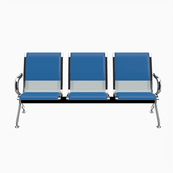 Kinbor 3-Seat PU Leather Waiting Room Bench – Blue Reception Chair for Office, Hospital, Bank, Salon, Airport