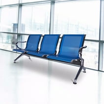 Kinbor 3-Seat Steel Waiting Room Chairs Guest Reception Bench Steel Frame Blue
