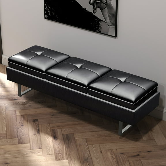 Kinbor 3-Seat Waiting Room Bench, Office Waiting Room Chairs Leather Bench Modern Entryway Bench for Office Barber Store Nail Salon, Black