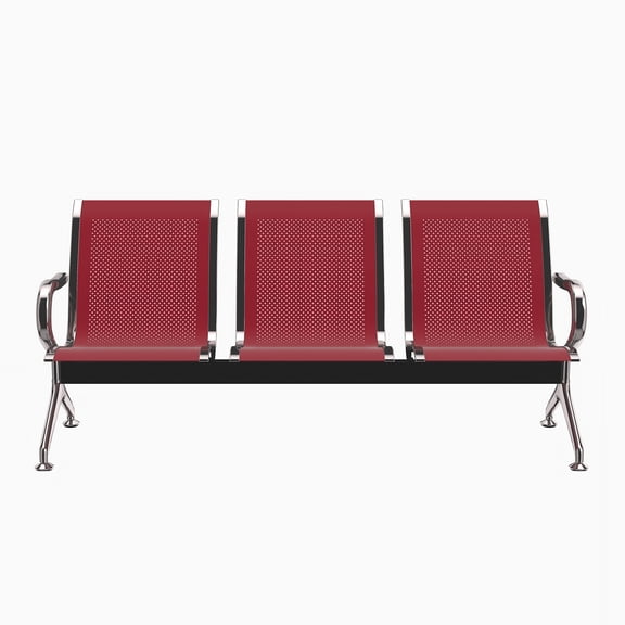 Kinbor 3-Seat Waiting Room Chair - Office Guest Reception Chairs with Ergonomic Backrests, Airport Waiting Bench with Armrests, Metal Waiting Furniture for Hospital, Bank, Salon, Dark Red