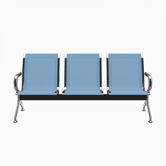 Kinbor 3-Seat Waiting Room Chair - Office Guest Reception Chairs with Ergonomic Backrests, Airport Waiting Bench with Armrests, Metal Waiting Furniture for Hospital, Bank, Salon, Blue