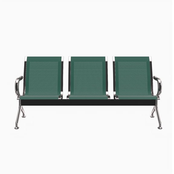 Kinbor 3-Seat Waiting Room Chair - Office Guest Reception Chairs with Ergonomic Backrests, Airport Waiting Bench with Armrests, Metal Waiting Furniture for Hospital, Bank, Salon, Dark Green