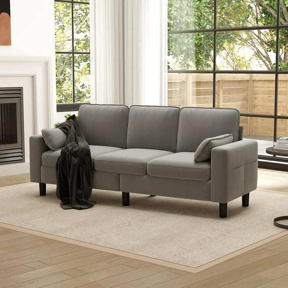 Kinbor Multi-Functional 3-Seater Sofa Chair, Modern Accent Chairs Comfy Living Room Chair with Cushions & Side Pocket, Gray