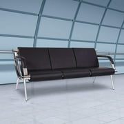 Kinbor 3 Seats PU Leather Office Guest Reception Bench, Black Steel Frame