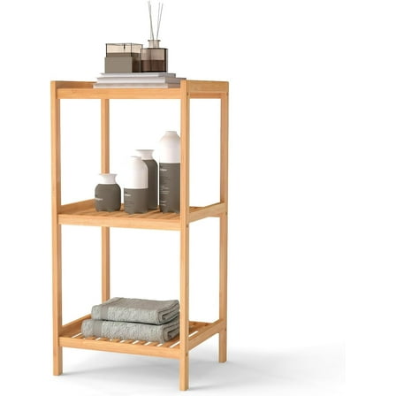 Kinbor 3-Tier Bamboo Shelf Utility Storage Shelf Bamboo Shelf Stand Multifunctional Bookcase Plant Flower Stand, Natural