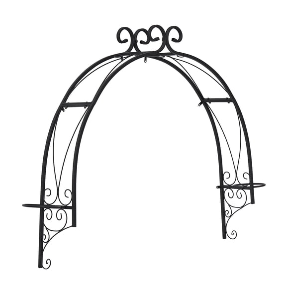 Kinbor 38.6" x 40.1" Metal Garden Trellis for Climbing Plants Wall Mounted, Outdoor Garden Arch with 2 Planter Rings, Vines Flowers Pot Trellis Plant Support, Black
