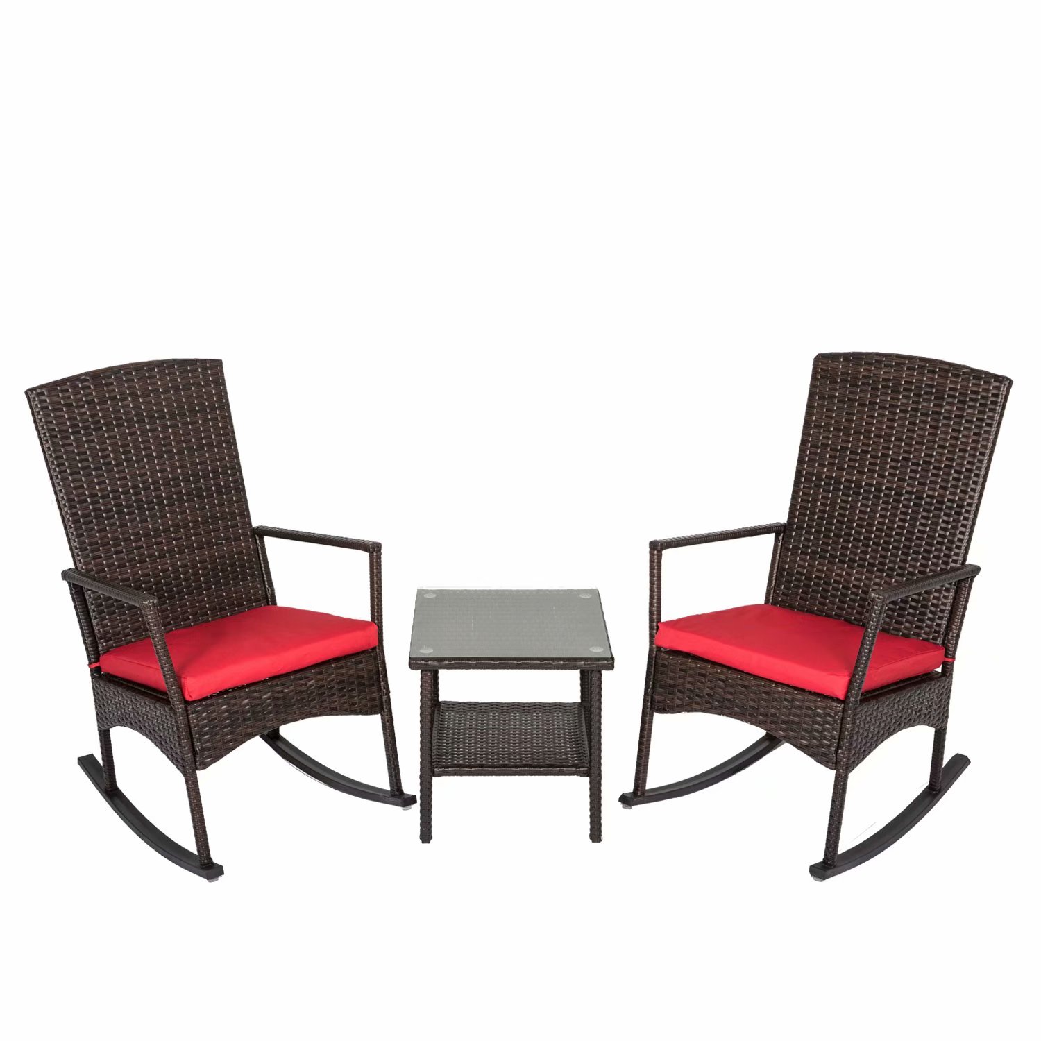 Kinbor 3Pcs Wicker Rattan Rocker Chair Side Tea Table Set Garden Rocking Lounge Chair w/Removable Cushion - image 1 of 5