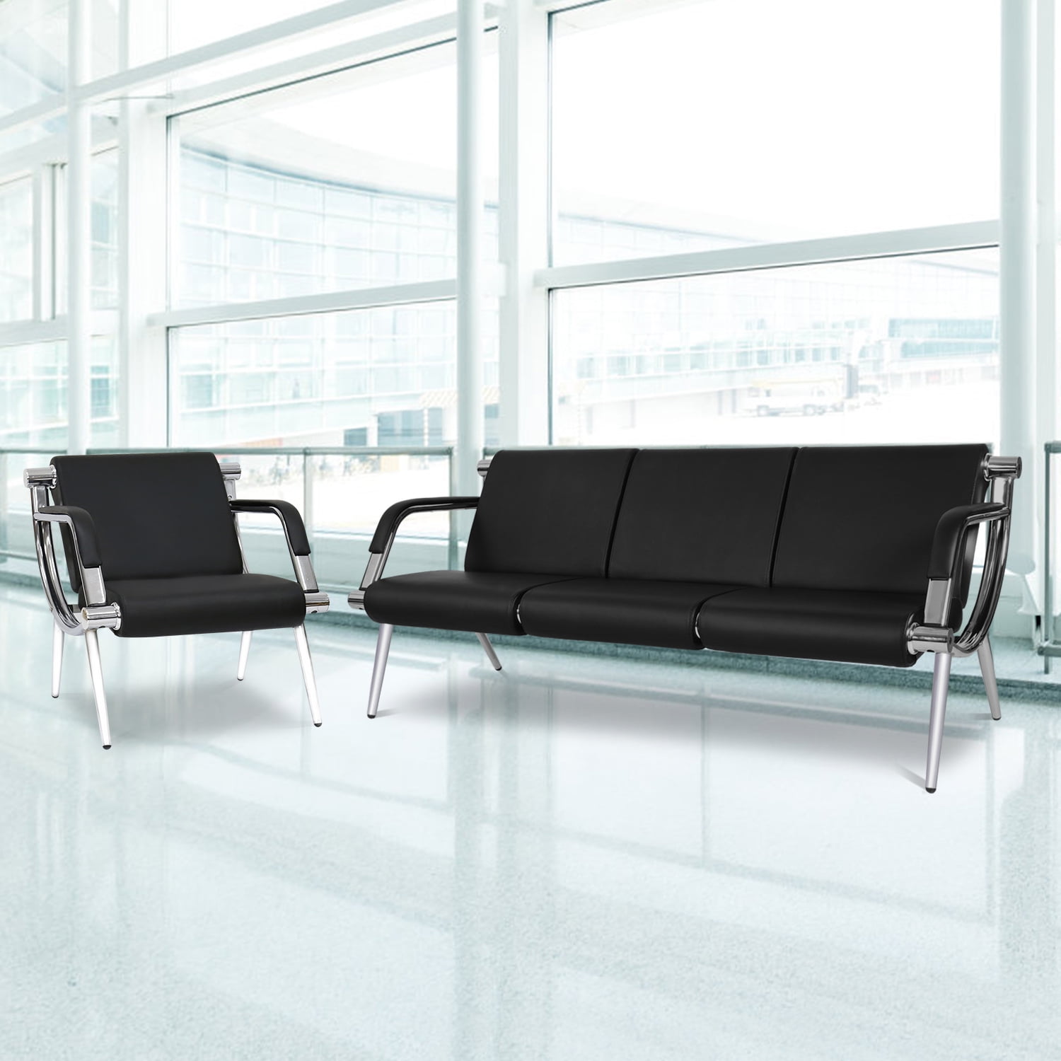 Kinbor 4Seat Ergonomic Office Reception Chair with Side Arms & Back