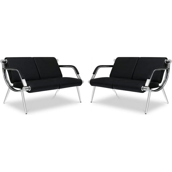 Kinbor 4-Seat Waiting Room Furniture Reception Chairs, PU Leather Chair for Guest Reception Airport Hospital Bank, Black