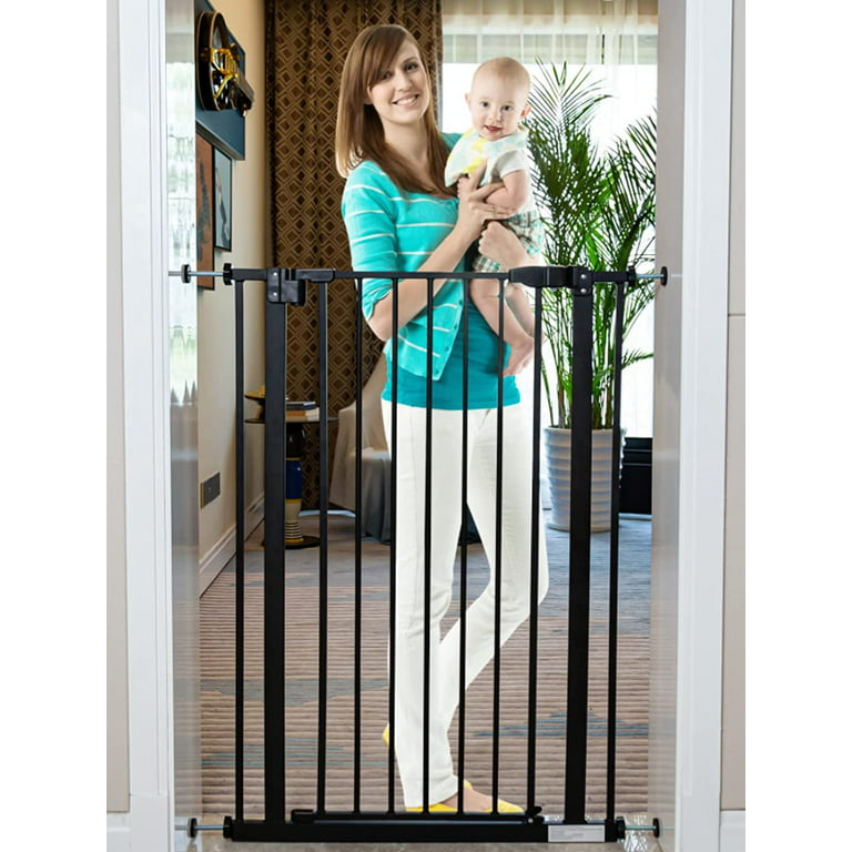 Kinbor 41-inch Extra Tall Walk Thru Baby Gate for Doorways Stairs with  6-inch Extension Kit 4 Pack Pressure Mount Kit, Black