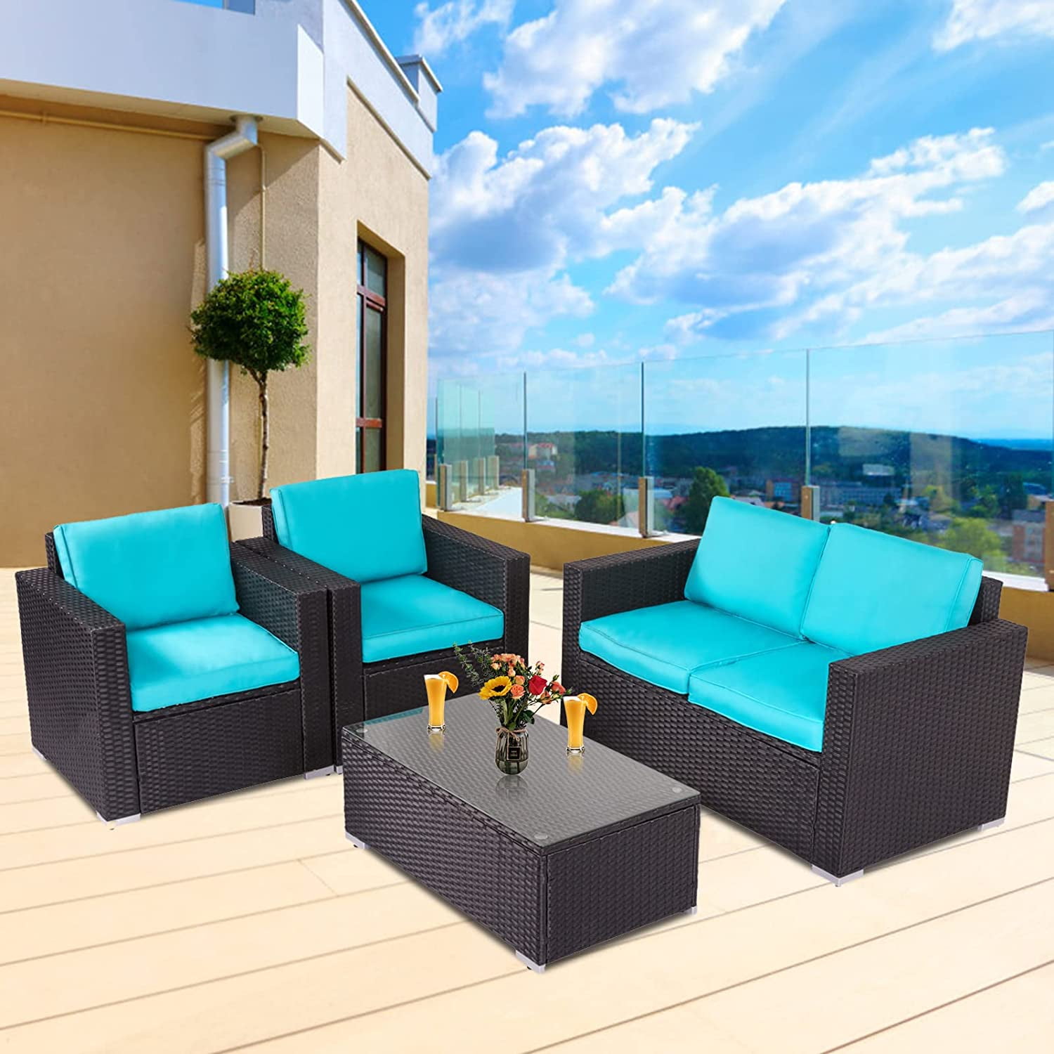 Kinbor 4pcs outdoor patio furniture pe rattan wicker rattan sofa sectional set deals