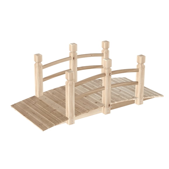 Kinbor 5 Ft Garden Bridge - Wooden Footbridge for Outdoors, Safety Side Rails with Fashionable Design, Decorative Garden Walkway for Stream, Creek, Pond, Natural